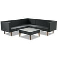 thumbnail image 4 of 4-Piece Outdoor Wicker L-Shaped Sofa Set, Patio Furniture with Gray Cushions, Black Rattan, Striped Pillows & Glass Coffee Table, for Backyard, Balcony, Poolside, 4 of 10