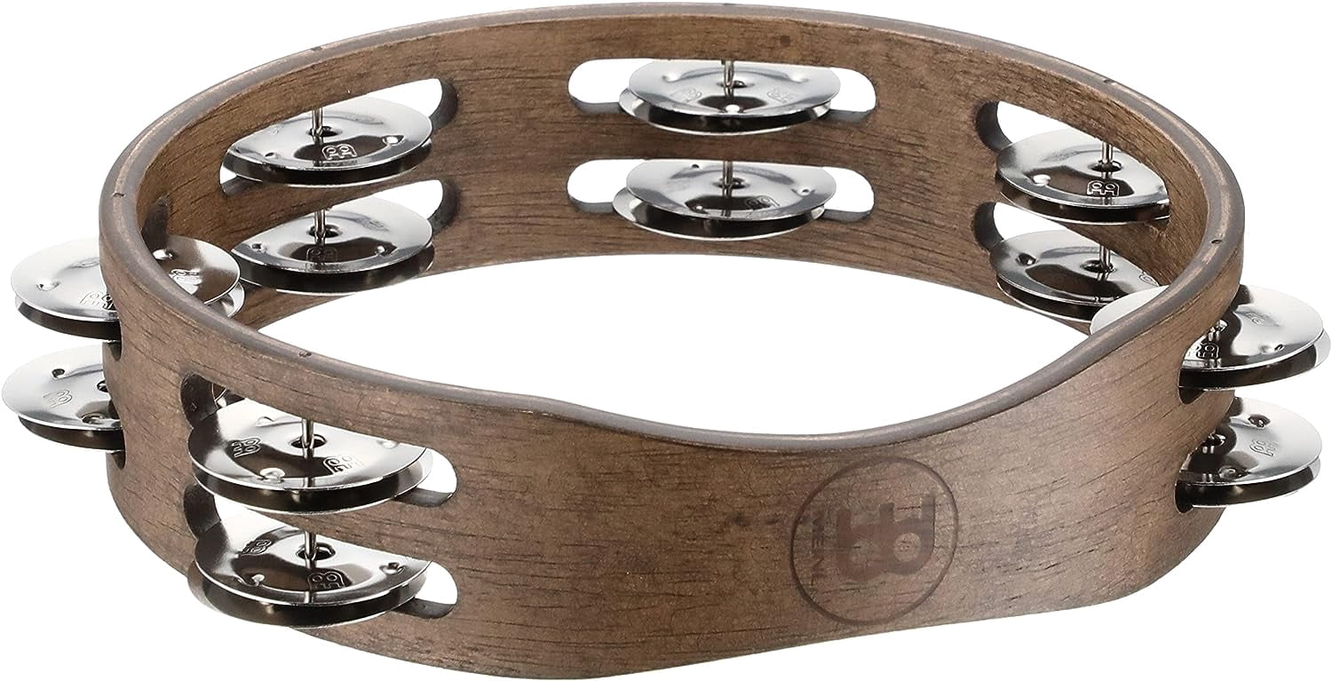 MEINL Compact Wood Tambourine with Double Row Stainless Steel Jingles 8 in. Walnut Brown