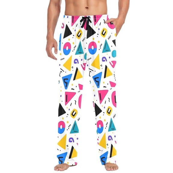 FORMRS Mens Pajama Pants with Pockets Sleepwear Lounge Bottoms Sizes S-2XL, Yellow Retro Shapes