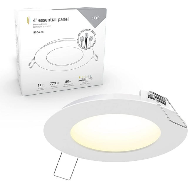 HENF-DALS 4 Inch Round Recessed Panel Light with Junction Box/Driver | CCT Color Selectable 2700K, 3000K, 3500K, 4000K, 5000K | 11W, 770 Lumens | Dimmable Pot Light | Wet Rated | ETL Certified | Whit