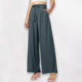 thumbnail image 2 of Afdoent Pants For Women Ladies Summer High Waisted Drawstring Linen Wide Leg Beach Pants With Pockets Comfortable Casual Solid Color Loose Fit Trousers For Vacation Clothes, 2 of 5