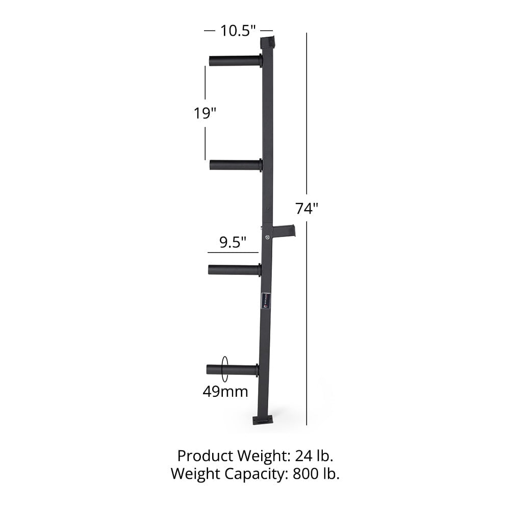 Titan Fitness Weight Plate Wall Mounted Storage Rack, Angled 4-Peg Design, Olympic Sized Weight Plate Organizer, Rated 800 LB, Anchored Wall Mounted Storage
