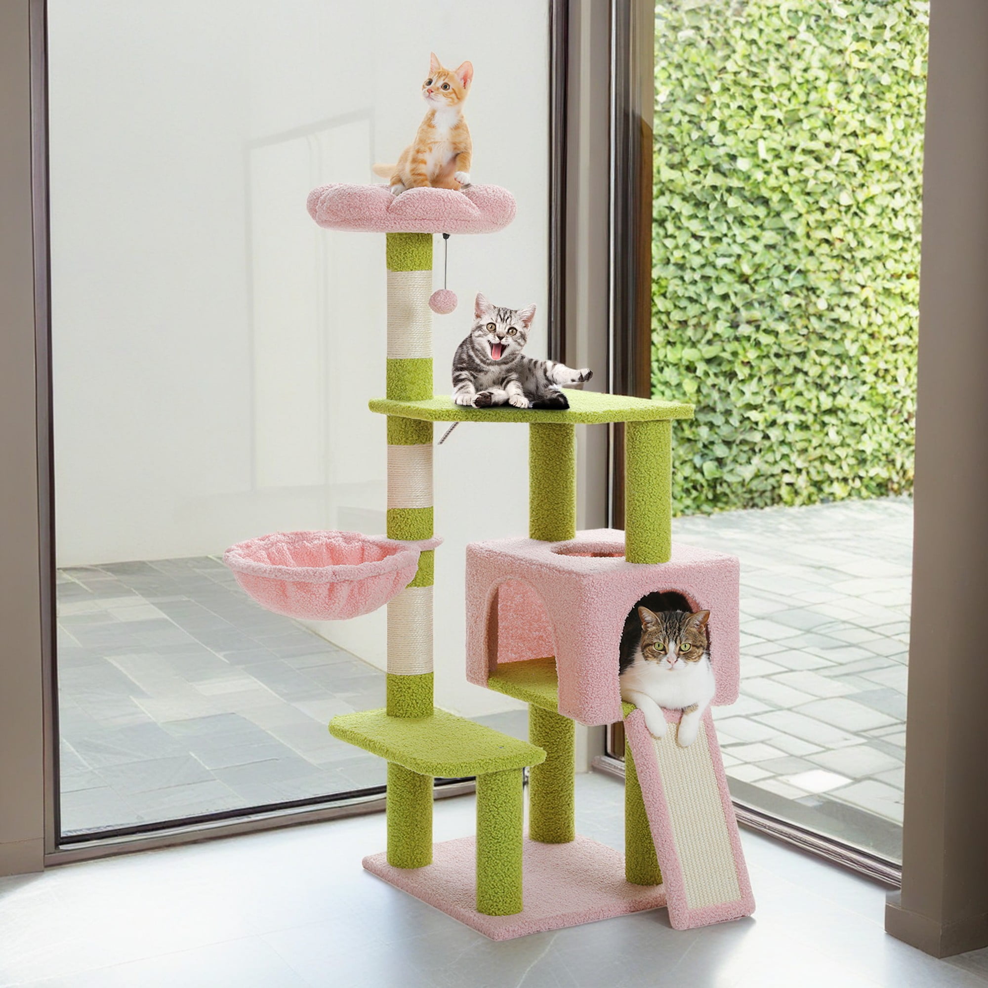 Kadyn 47" Cat Tree House for Indoor Cats, Cat Condo with Sisal Scratching Posts, Cat Tower with Pink Top Perch for Kittens, Pink Kadyn 47" Cat Tree House for Indoor Cats, Cat Condo with Sisal Scratching Posts, Cat Tower with Pink Top Perch for Kittens, Pink
