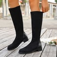thumbnail image 6 of SAWOBUUN Womens Knee High Boots Round Toe Slip On Back Zipper Low Block Heel Wide Width Stretchy Faux Suede Comfortable Winter Boots, 6 of 8