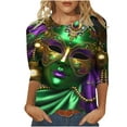 thumbnail image 3 of QATAINLAV Mardi Gras Shirts for Women 3/4 Sleeve Mask Graphic Blouse Carnival Themed Tees Party 3D Print Tops Funny Gifts Parade Tshirt Multicolor XXL, 3 of 6