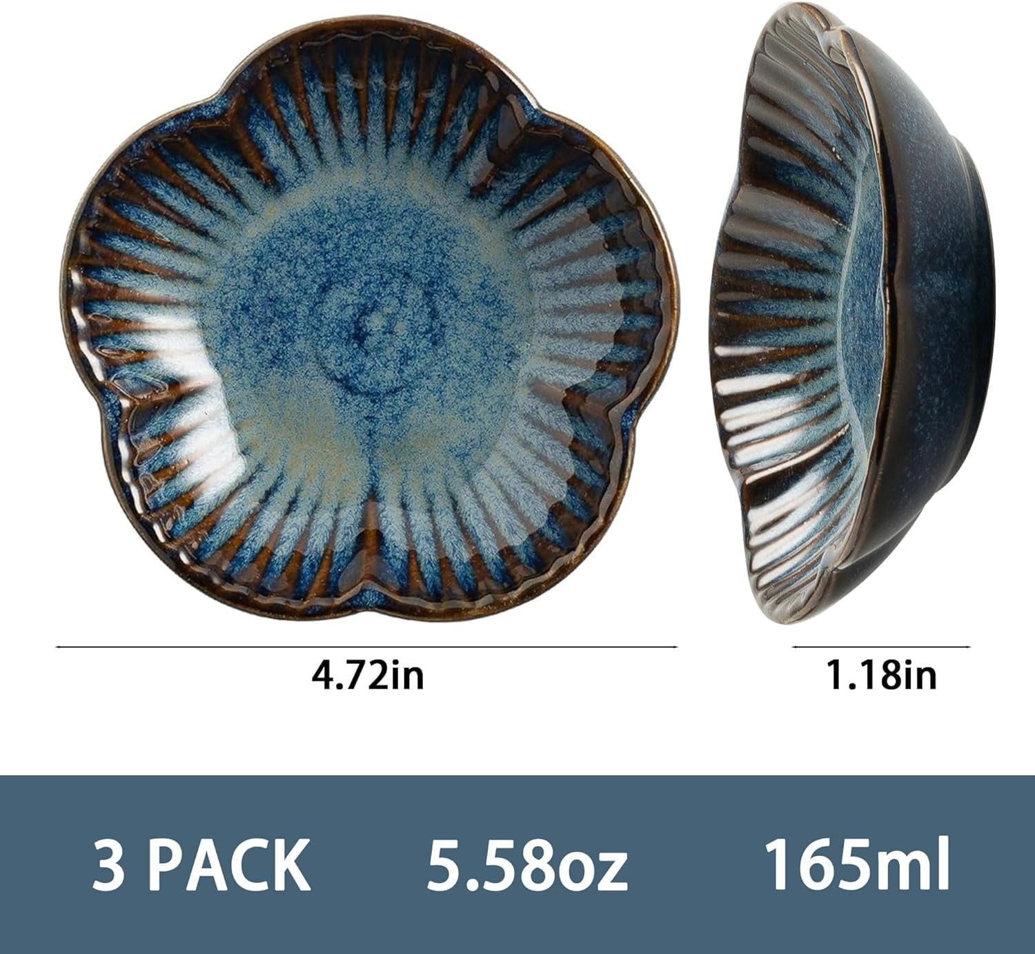 Cat Food Bowls, Ceramic Pet Plates, Cat Dish for Food, Water and Snack, 4.72 Inch, Indoor and Outdoor Use, Kitten Puppy and Small Animals Bowls Set of 3 (Blue)