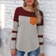 thumbnail image 3 of Camisa informal de cuello redondo, roja, talla M, camiseta de manga larga a rayas para mujer con dobladillo irregular, 3 of 6