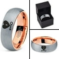 thumbnail image 4 of Tungsten Heart and Key Band Ring 7mm Men Women Comfort Fit 18k Rose Gold Dome Brushed Gray Polished, 4 of 4