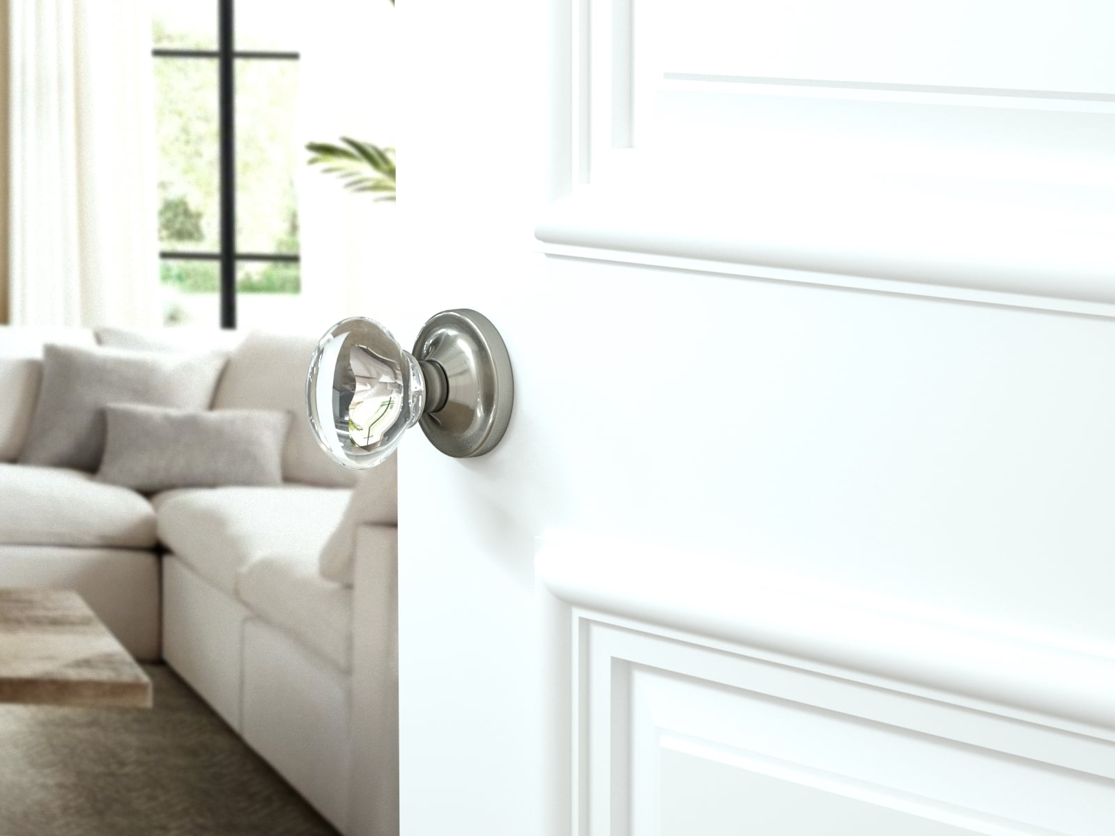 Passage Oval Egg Crystal Door Knobs Satin Nickel Round Rosette