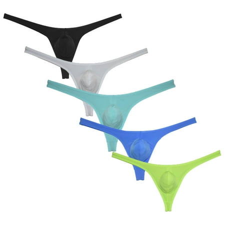 Botmois 5 Pcs/LOT Men s Solid G-string Ice Silk Tangas Contoured Pouch Thong Cheeky Low-rise String Briefs Guy T Panties Underwear 5CD M