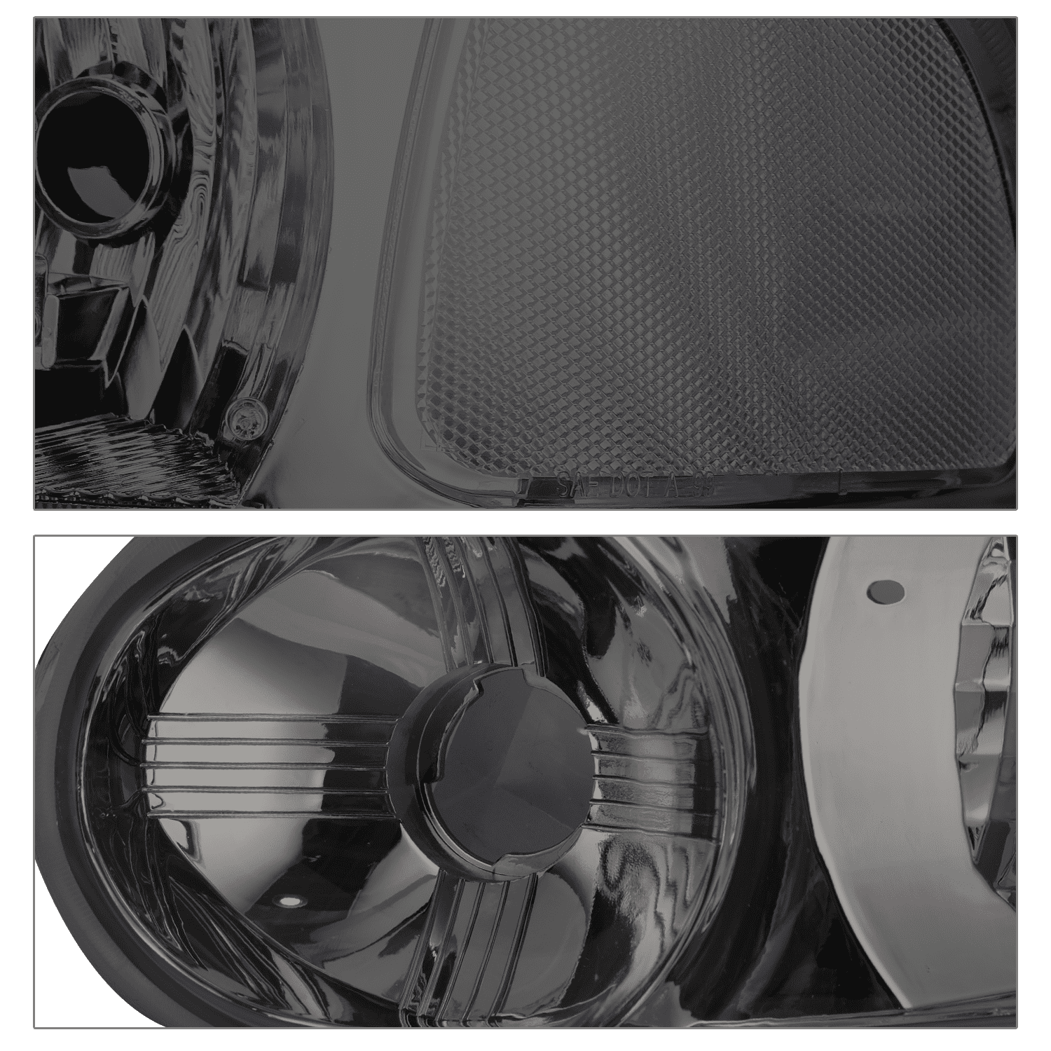 M-AUTO Pair Headlights for 01-07 GMC Sierra, 01-06 GMC Yukon Denali, Yukon XL 1500 Denali, Chrome Housing Smoke Lens Clear Corner
