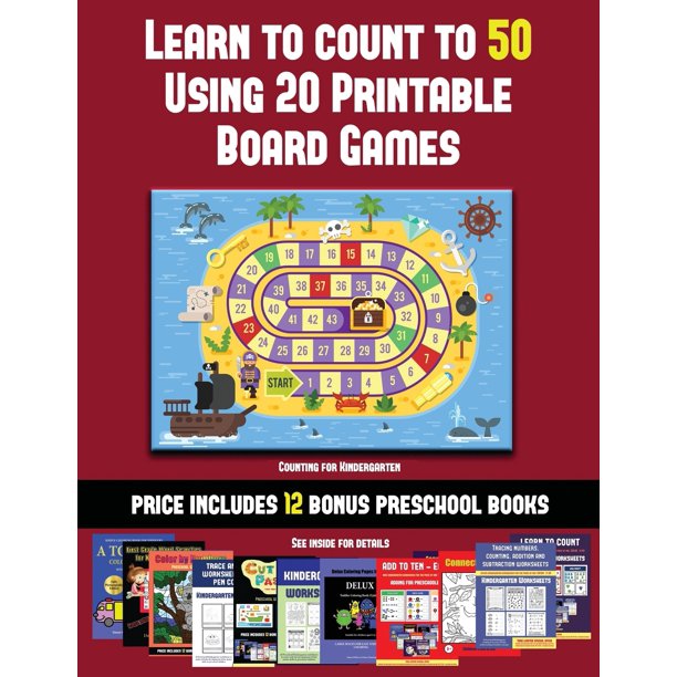 counting for kindergarten counting for kindergarten learn to count to 50 using 20 printable board games a full color workbook with 20 printable board games for preschool kindergarten children series 34 paperback walmart com