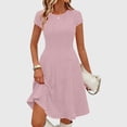thumbnail image 2 of Admvng Women's Ribbed Knit Dress Round Neck Short Sleeve Casual Basic Dress, 2 of 9