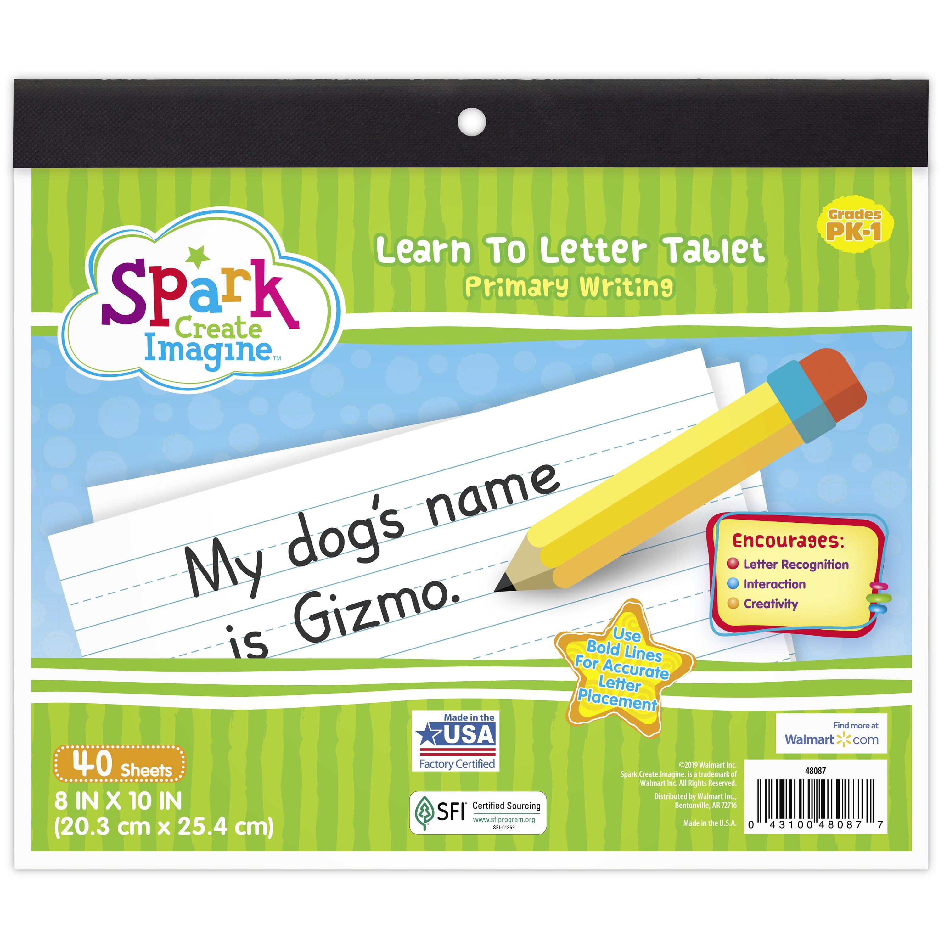 Spark Learn to Letter Writing Tablet Pad, Grades PK-1, 40 Pages, Journal, White (48087)