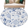 thumbnail image 2 of Starfish Conch Round Living Room Rugs 6 ft, Shell Bubbles Blue Ocean Coastal Washable Area Rug with Non-Slip Sturdy Edge Binding Round Carpet for Kitchen Office Bedroom, 2 of 9