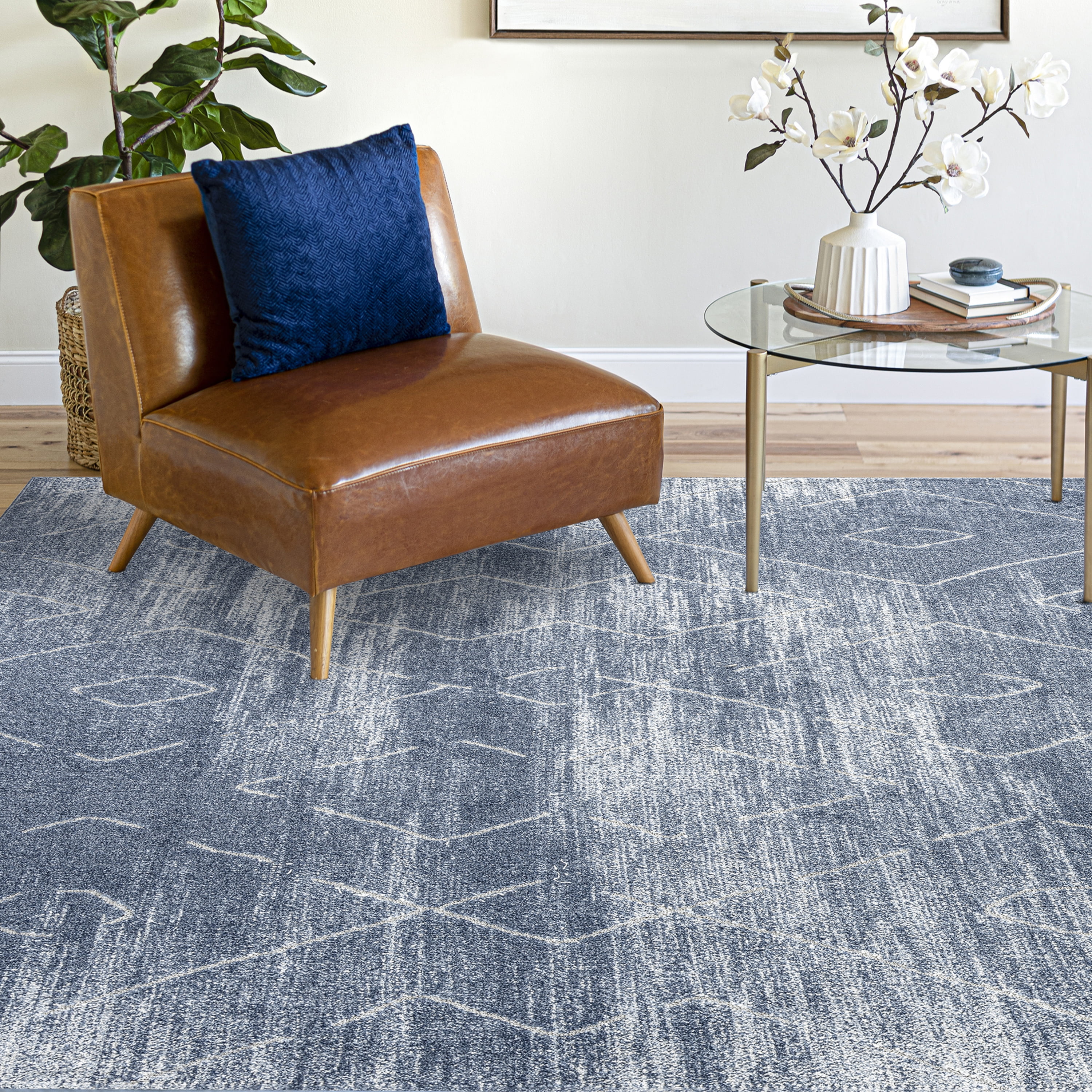 Bliss Rugs Modern Contemporary Geometric Area Rug, Indoor Rugs for Living Room, Dining Room, Bedroom | Navy, 5' x 8' (5'3''x7'3'')