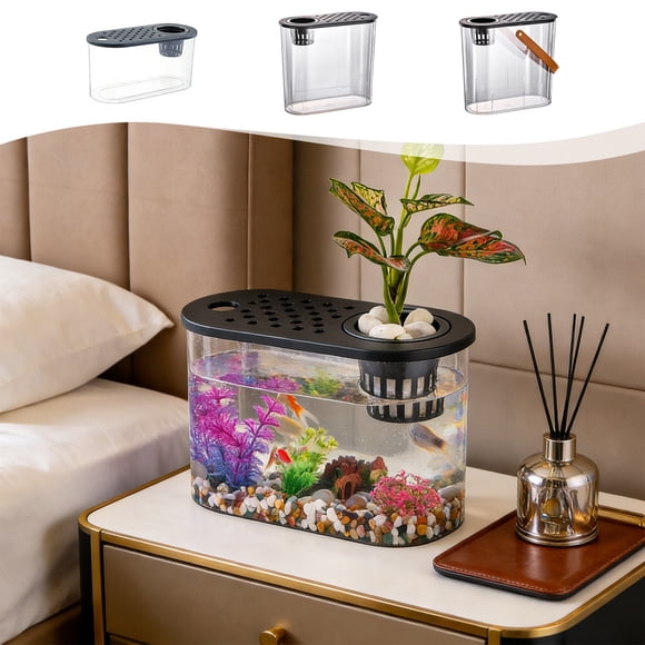 Sentmoon Fish Aquarium Small Aquarium Goldfish Bowl Fish Tank for Goldfish Plastic Aquarium Home Decor Clear Fish Tank for Desktop Suitable for Tabletops Living Room Bedroom Ornaments