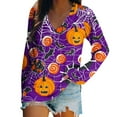 thumbnail image 2 of Fznquz Purple Blouses for Women Halloween Plus Size Pumpkin Shirt V Neck Cute Long Sleeve Casual Womens Clothes, 2 of 5