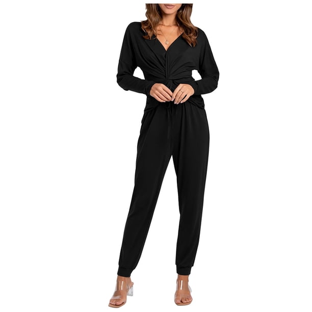 Mujeres Casual Verano Cuello en V Manga larga Tops y pantalones largos Conjunto de dos piezas Traje Wmkox8yi bvn3034
