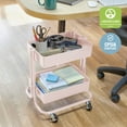 thumbnail image 4 of ECR4Kids 2-Tier Metal Rolling Utility Storage Cart, Multipurpose Organization, Pink, 4 of 9