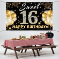 thumbnail image 3 of Sweet 16 Backdrop Birthday Decorations, Sweet Sixteen Photo Booth Props, Black Gold Happy 16th Birthday Party Decorations For Girls, Large Fabric 16th Birthday Backdrop Banner 84 * 59 inch, 3 of 6