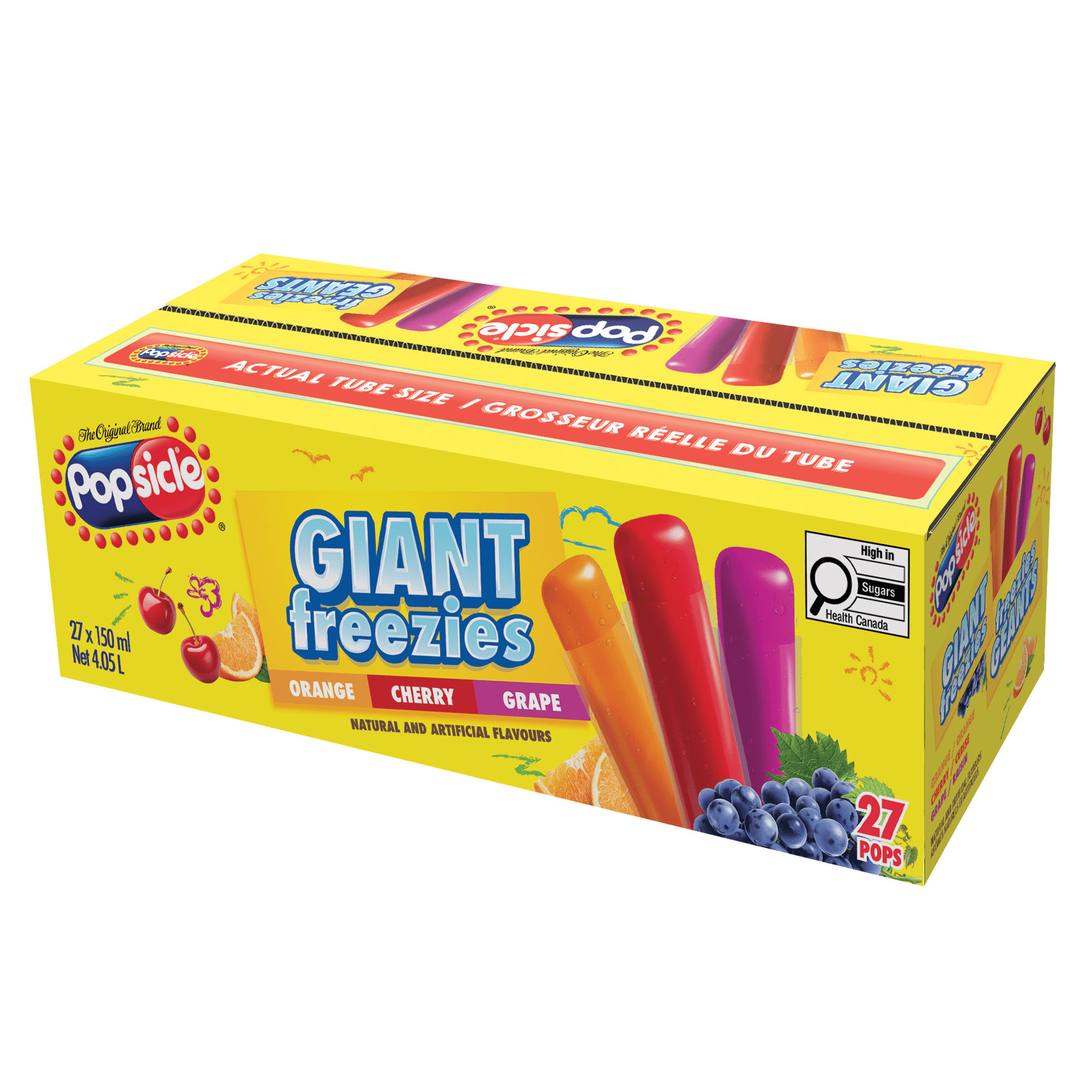 Popsicle Giant Freezies - Orange, Cherry, Grape - 27 x 150 ml, 27 x 150 ml