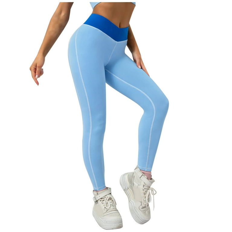 YWDJ Tights for Women Leggings Plus Size High Waist Yoga Short Abdomen  Control Training Running Yoga Pants Blue L 
