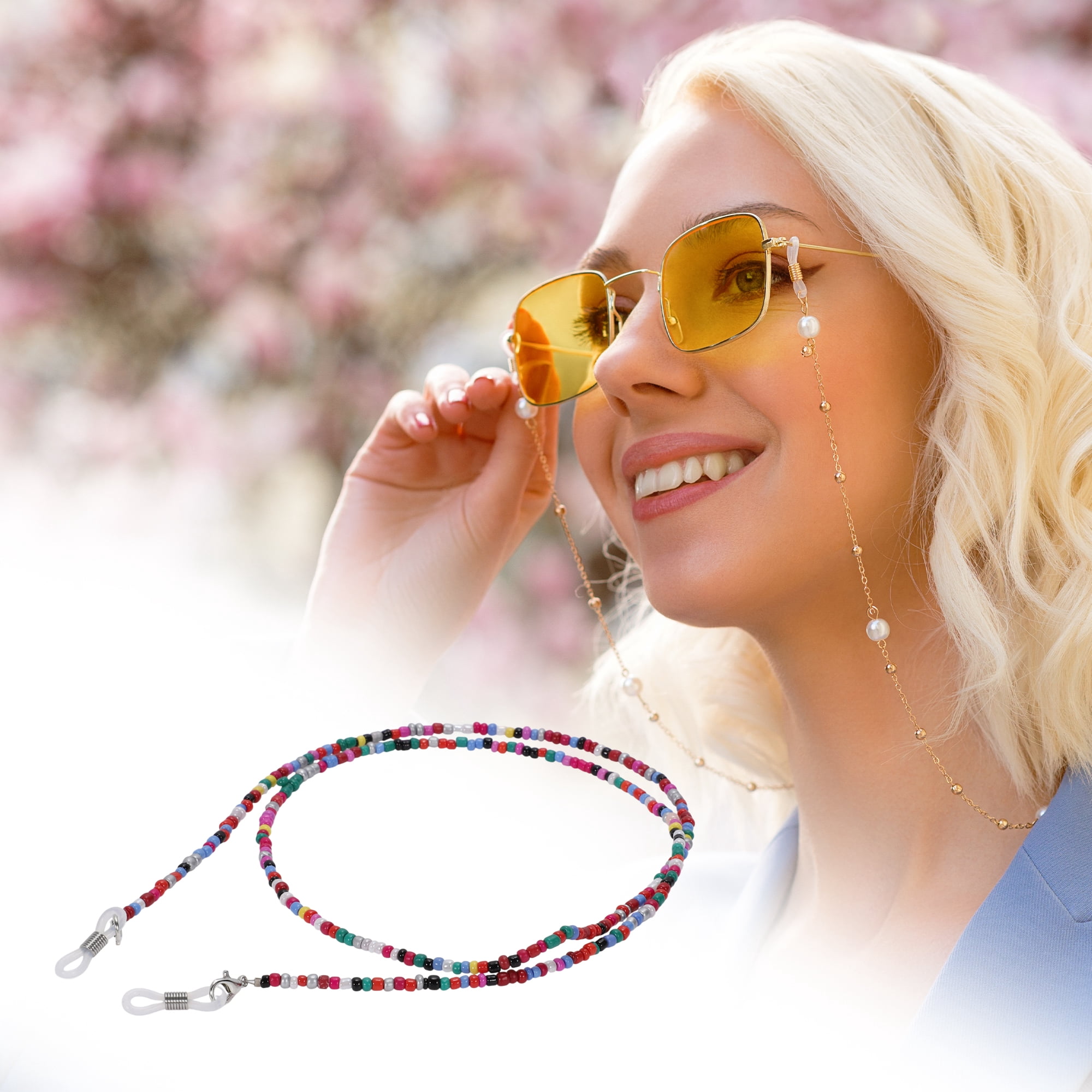 Unique Bargains Beaded Pattern Eyeglass Chain 1Pc Pink