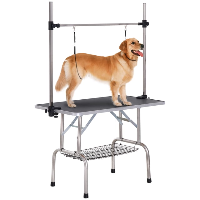 PawHut Table de Toilettage pour Chien Réglable avec 2 Élingues de Sécurité, Noir