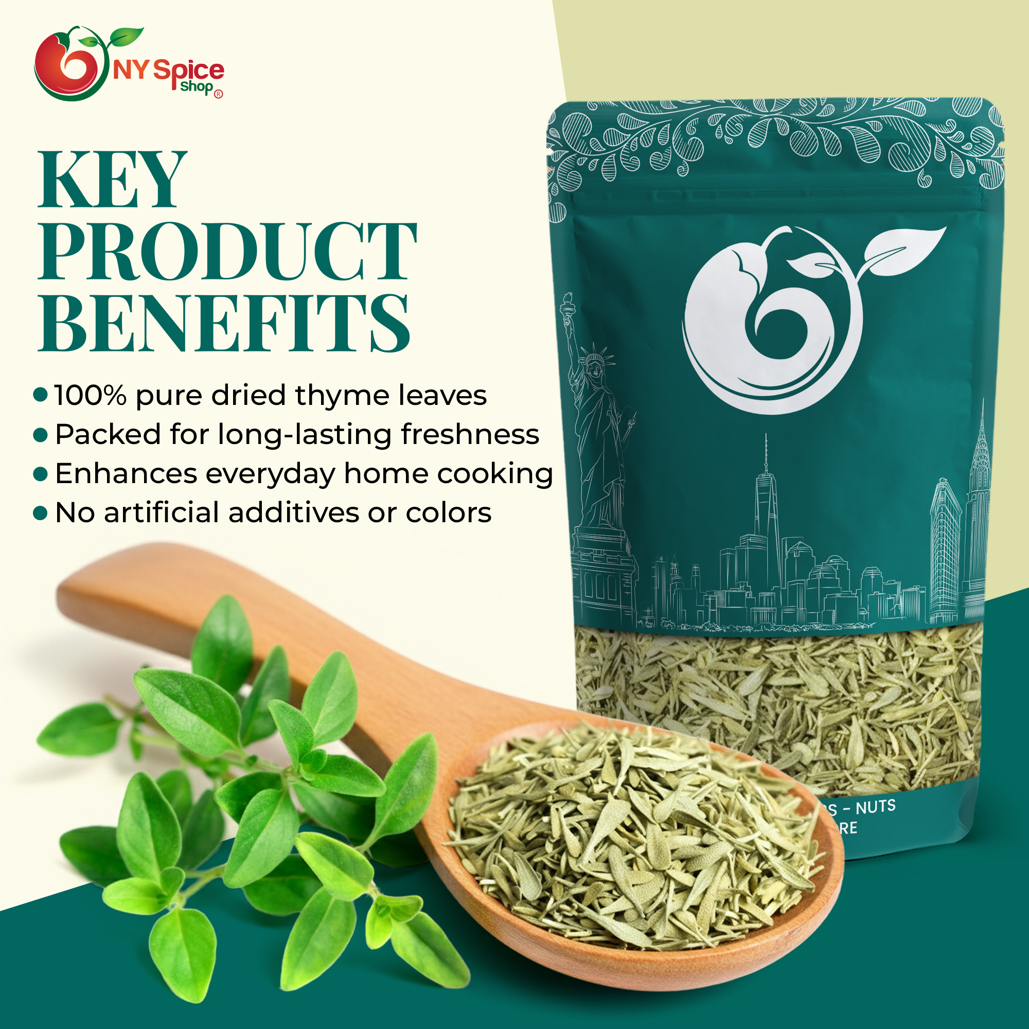 NY Spice Shop Dried Thyme Leaves - 5 Pound - Thymus Vulgaris - Garden Thyme - Thyme Dried - Dry Thyme Herbs - Thyme Seasoning - Dried Thyme Leaf