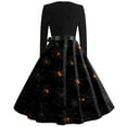 thumbnail image 4 of WTOBBY Women's Halloween Print Flare Dress with Spider Bat Pumpkin Pattern, Round Neck, Long Sleeves, and Hollow Party Design for Casual Retro Fashion ,Black L, 4 of 5