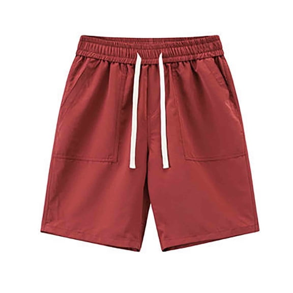 BRGZLK Men's Cargo Shorts Solid Color Drawstring Elastic Waist Quick-Dry Relaxed Fit Sport Casual Shorts with Pockets for Summer Daily 2026 Red L