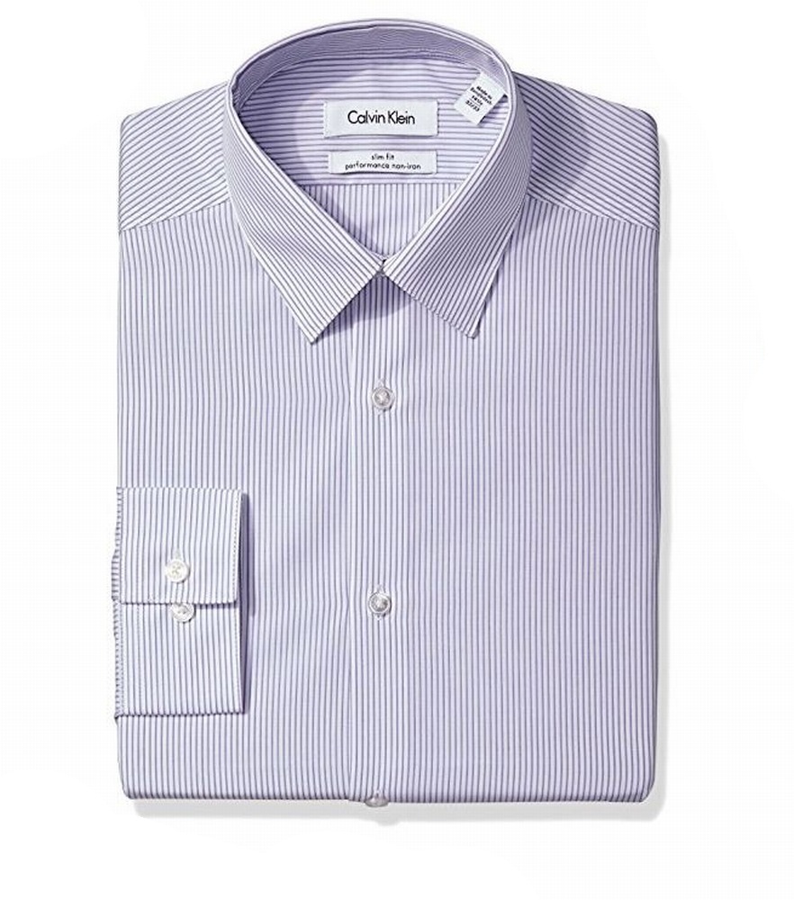 Calvin Klein - Calvin Klein NEW Purple Striped Men 16 1/2 Performance ...