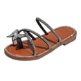 thumbnail image 3 of BOBOGOJP Girl's PU Leather Rhinestone Sandals Butterfly Strappy Flat Open Toe Elegant Slides Sandals Black for Size 8, 3 of 8