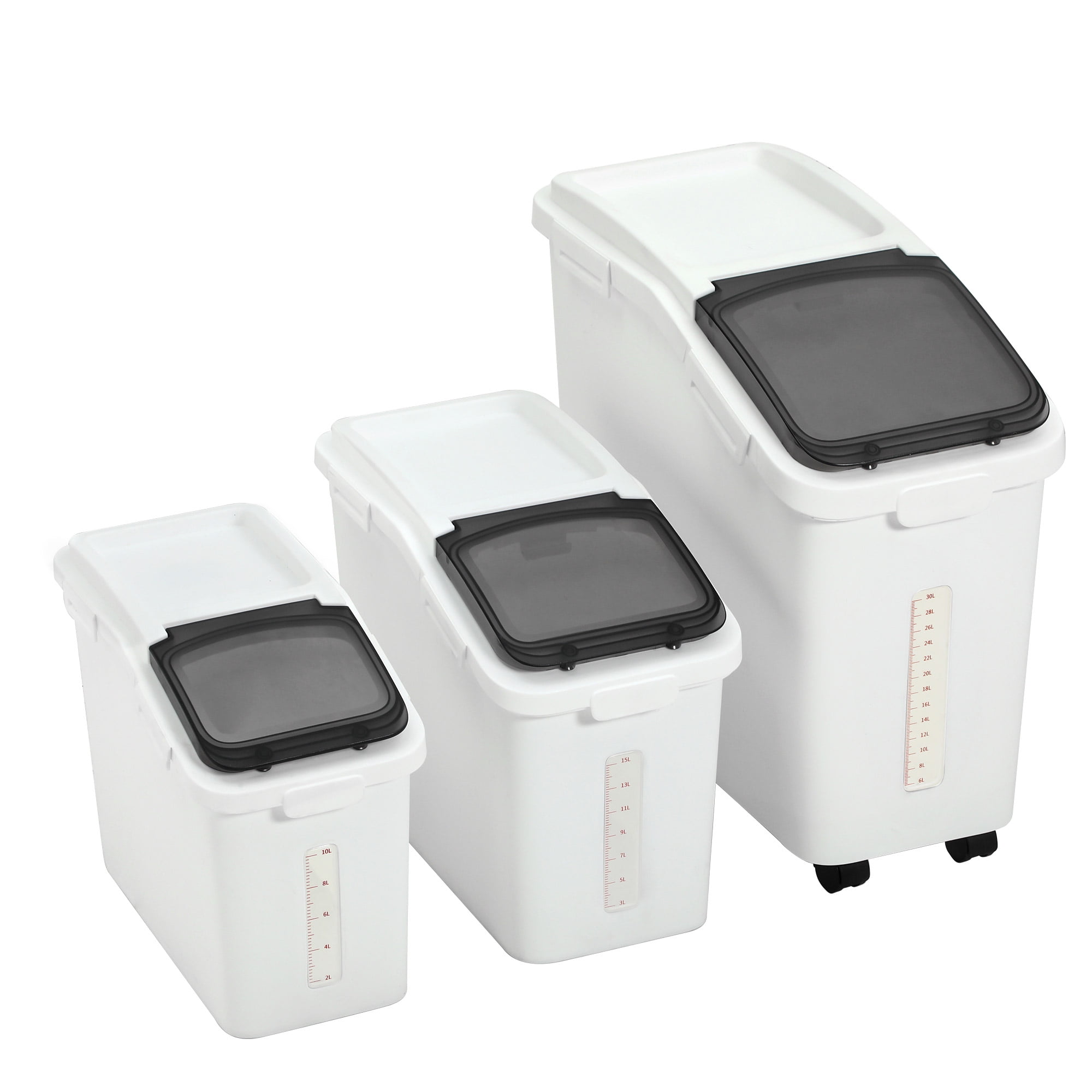 Uforic Airtight Food Storage Container Set, 3.4/5.8/11.4 Gallon Multiple Sealing Buckets with Wheels, 3-Piece Set