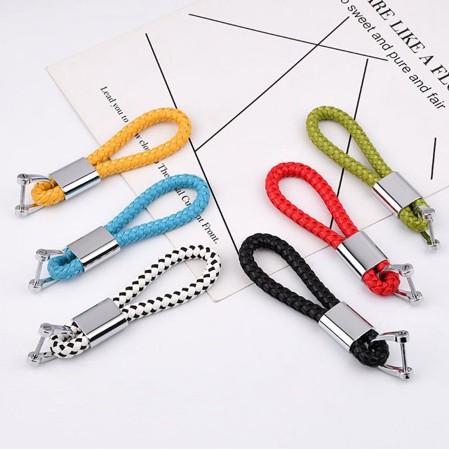 Paquete de 6 llaveros de cuero trenzado de PU coloridos, correa de cuero tejido, regalo creativo para llave de coche, bolso, bolso JM