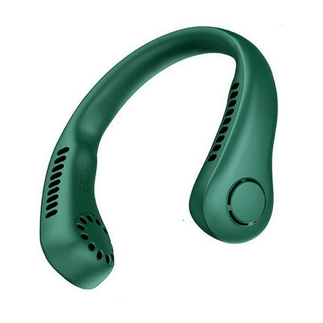 Silencioso, recargable, batería de larga duración para ir de compras, viajar y actividades al aire libre. Refrigerador portátil verde oscuro. Ventilador de cuello sin aspas de 3 velocidades