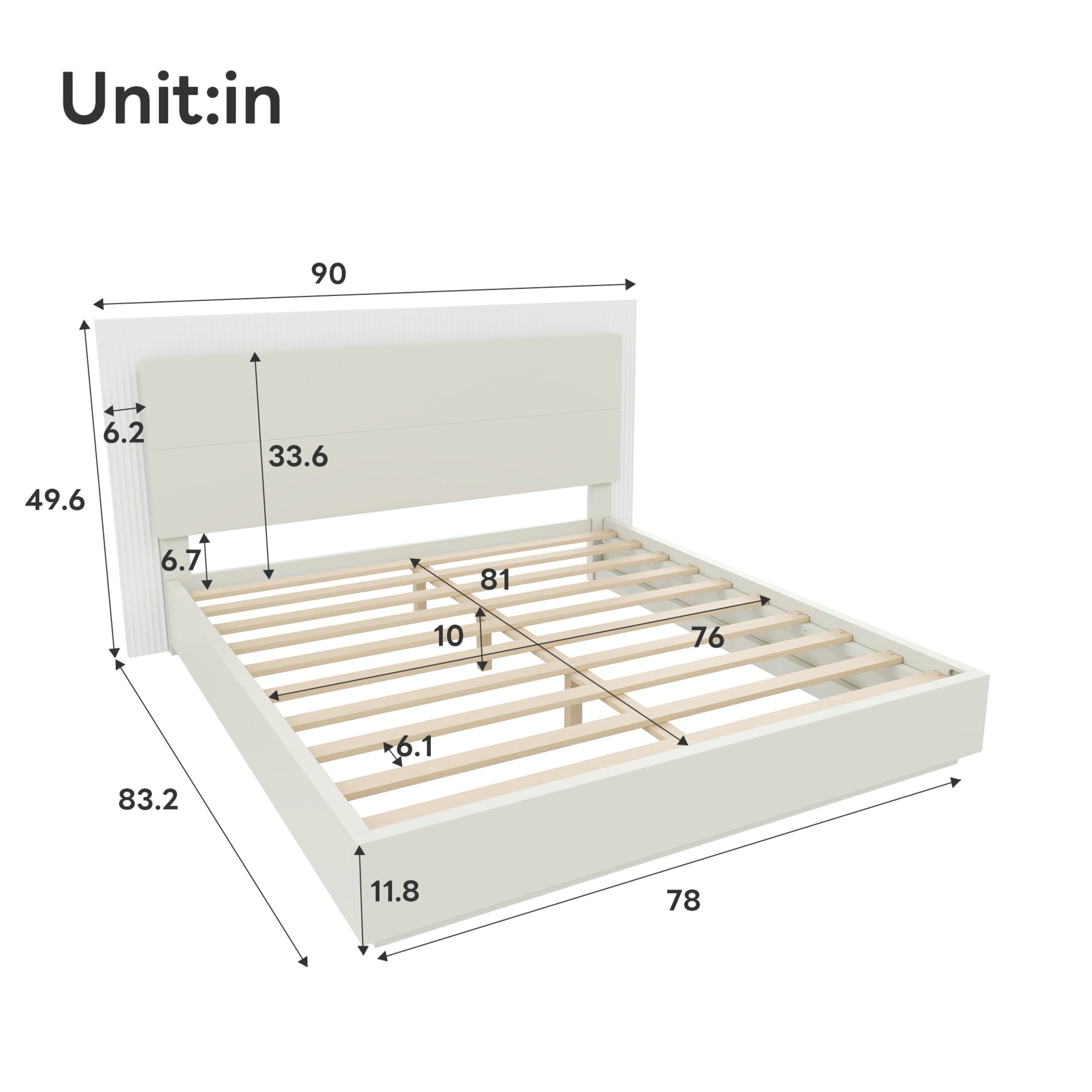 Noble House King Wood Platform Bed Frame with LED Headboard, Modern Mattress Foundation with Center Support, White