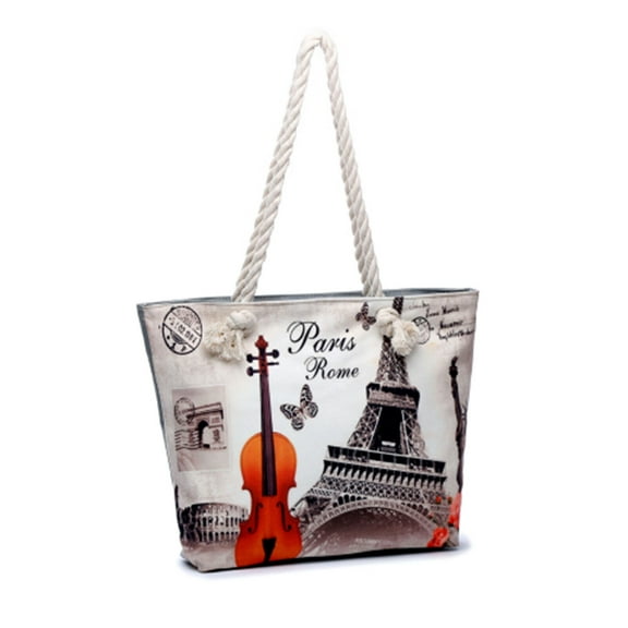 Tote Handbag - French Landmarks, Cello & Statue of Liberty - 12.5" w x 12" h
