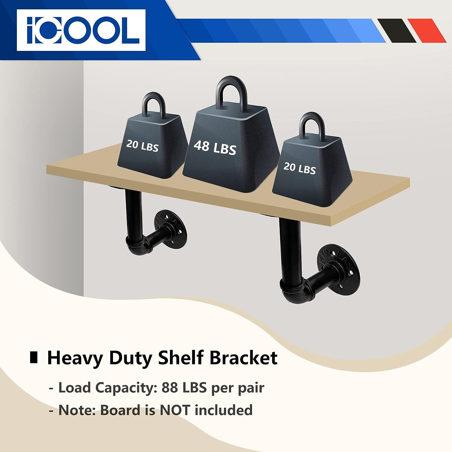 6 Pack Industrial DIY Pipe Shelf Brackets,Vintage Black Iron Wall Mount Pipe Shelving Bracket, Rustic Home Pipe Shelf