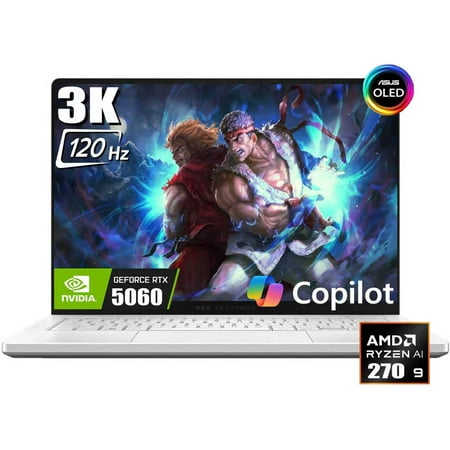 ASUS ROG Zephyrus G14 Gaming Laptop, 14" 2880 x 1800 3K 120Hz ROG Nebula Display, AMD Ryzen 9 270, NVIDIA GeForce RTX 5060 8GB GDDR7, RGB Backlit KB, Win11 Home(16GB DDR5 - 1TB SSD)