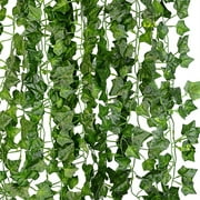 KASZOO 12pcs 84 Ft Fake Ivy Leaves Fake Vines Artificial Ivy, Silk Ivy Garland Greenery Artificial Hanging Plants for Wedding Wall Decor, Party Room Decor