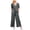 Dark Gray, variant on Women's Loose Casual Cotton Linen Jumpsuits V Neck Sleeveless Short Sleeve Wide Leg Pants Solid Color Overalls With Pockets