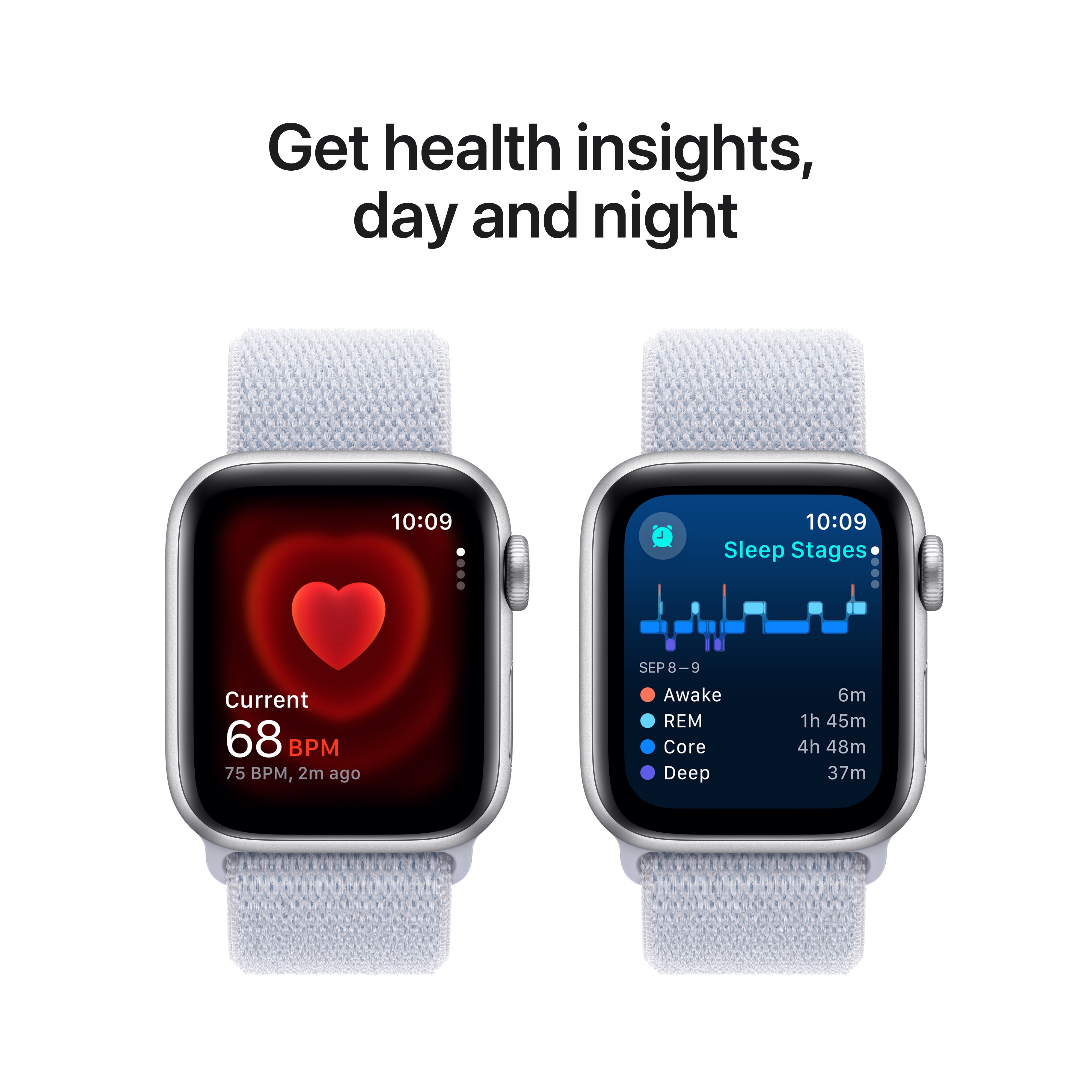 Open Box Apple Watch SE 2nd Generation 2024 (GPS) 40mm Silver Aluminum Blue Cloud Sports Loop