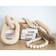 Modern 5th - Boho Home Decor Set, Farmhouse Wood Bead Garland 58inch, 5 Link Wood Chain, White Rustic Wood Stack of 3 Faux Books with Home Sweet Home, Bless Our Home