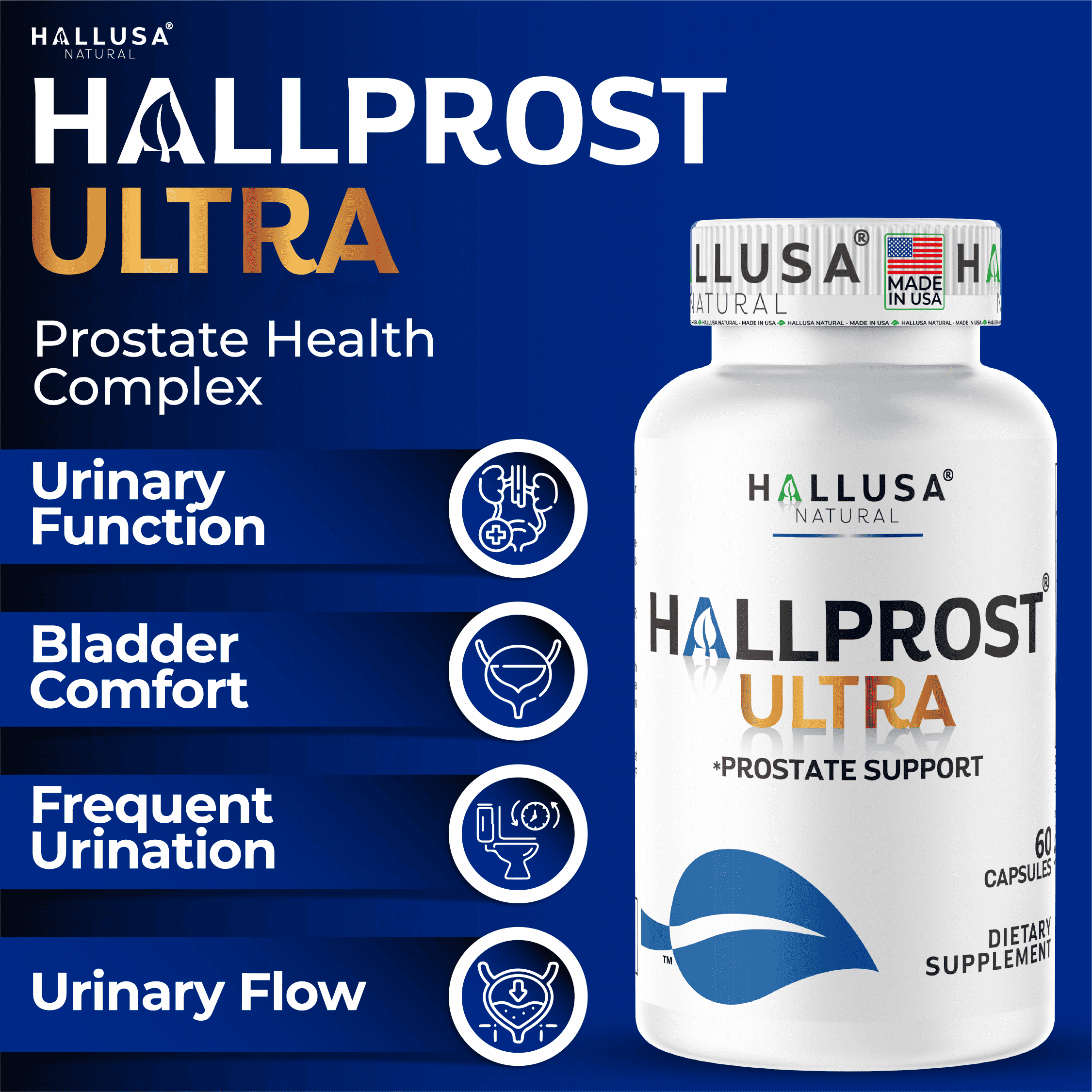 HALLPROST ULTRA Saw Palmetto Blend 1166 mg* Urinary Tract & Bladder Support, Prostate Health Supplement for Men with Lycopene, Pygeum, Pumpkin Seed, Zinc, Vitamin E, Magnesium, 60 capsules