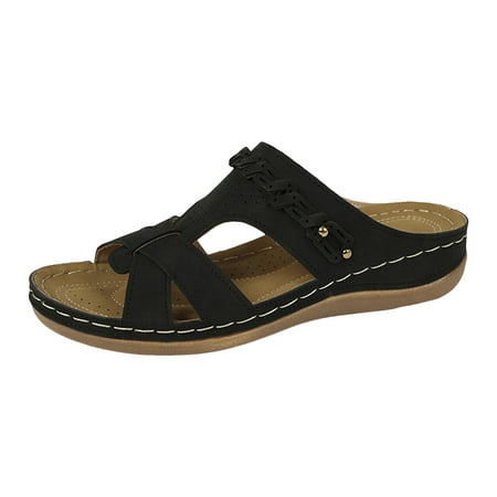 

Vuygyu Ladies Summer Solid Colour Flowers Hollow Breathable Slope With Thick Bottom Large Size Sandals Slippers Non Sandals for Women Wedges Sandals for Women Dressy Summer Pearl Sandals for