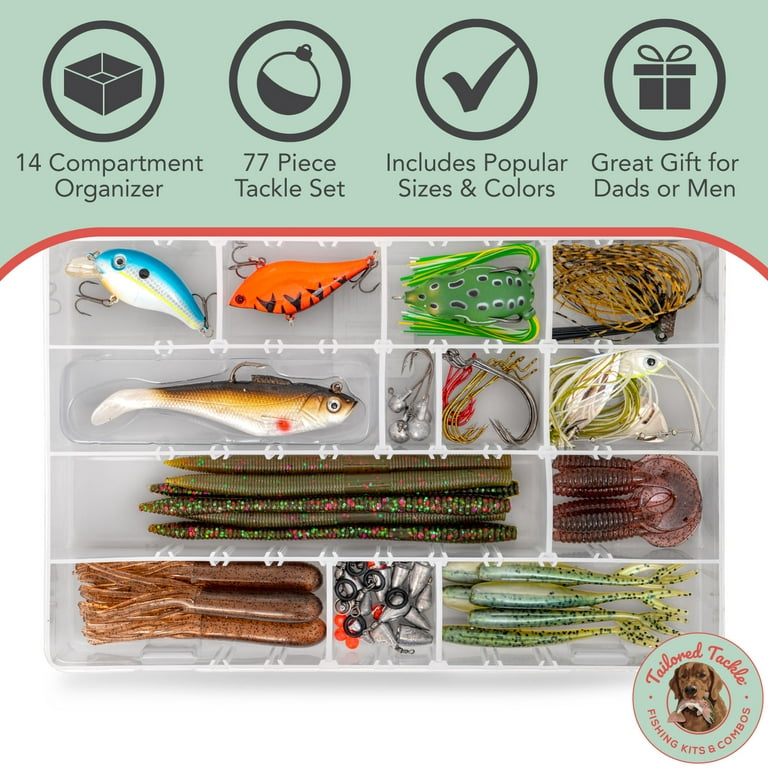  Tailored Tackle Bass Fishing Jig Kit Small Bass Gear Tackle  Box with Tackle Included Skirted Jigs Tube Bait Grubs : Sports & Outdoors