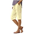 thumbnail image 2 of Only Moment Shorts for Women Autumn Fragrant Linen Graphic Printed Shorts Comfy Elastic Waist Drawstring Pocket Shorts Pants Tummy Control Shorts Yellow,XL, 2 of 6
