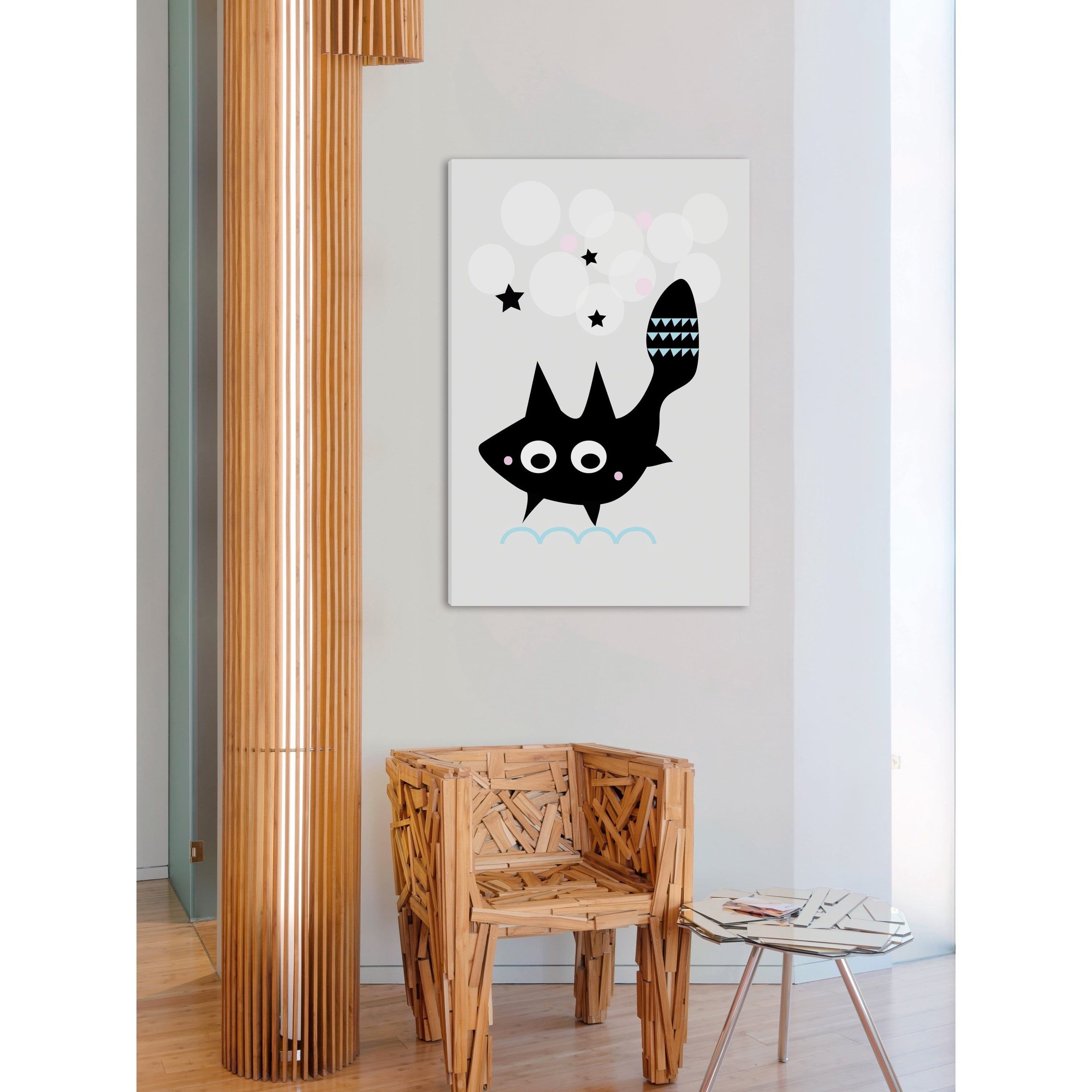 Marmont Hill "Black Star Cat" by Katarina Snygg Painting Print on Wrapped Canvas